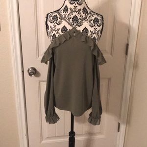 WHBM olive green off the shoulder top. WORN ONCE!